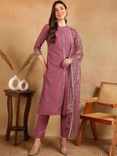 Women Pink Silk Blend Embroidered Straight Kurta Pant Set With Dupatta-PKSKD2371
